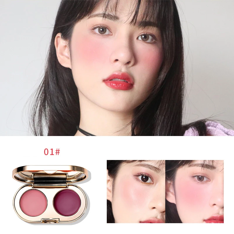 

Double-Color Blush Cream Palette Brighten Skin Color Long-Lasting Shine Makeup Blush