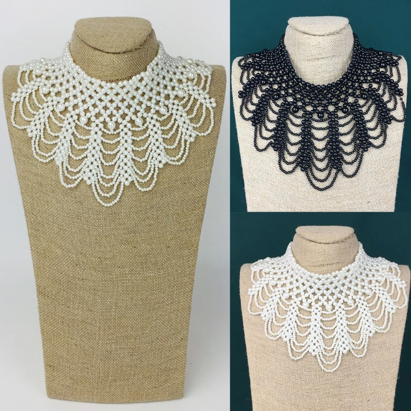 

Detachable Blouse Fake Collar Elegant Faux Pearl Beaded False Collars Choker NecklaceSummer Cloth Accessory