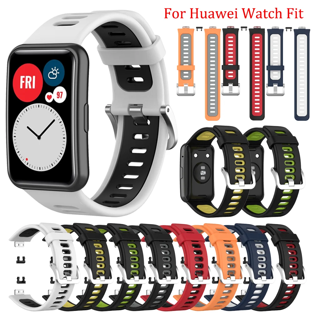 

Ремешок двухцветный из ТПУ для Huawei Watch Fit, силиконовый сменный Браслет для huawei watch ft, аксессуары с инструментом