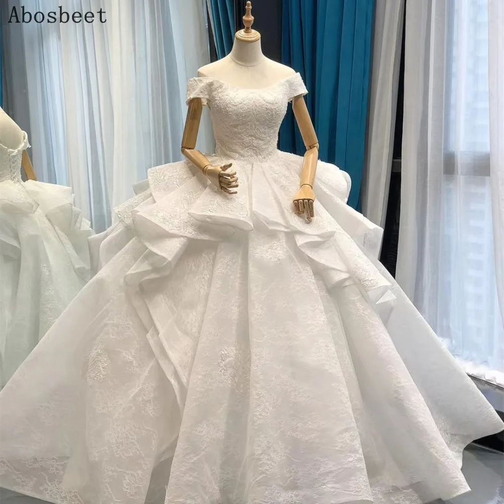 

Белое кружевное свадебное платье 2021 Пышное Бальное платье элегантное платье для свадьбы со складками с открытыми плечами простой стиль дли...