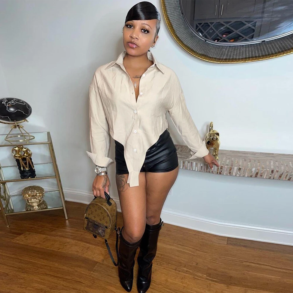 

Женская Асимметричная рубашка с отложным воротником и длинным рукавом