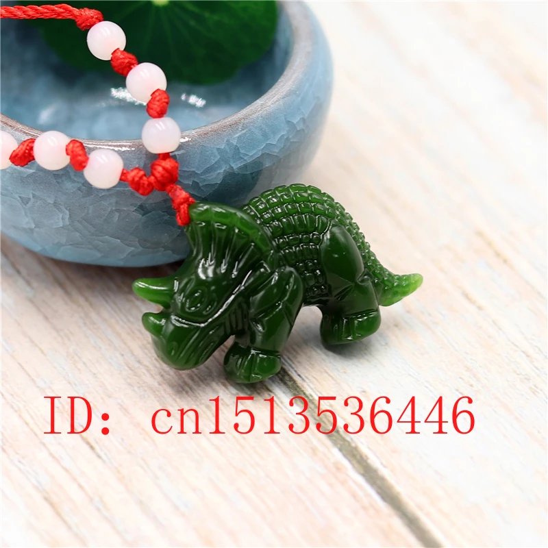 Натуральный зеленый китайский нефрит ожерелье с подвесками в форме Динозавров 3D
