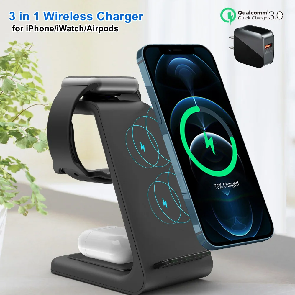

3 in 1 Induction Qi Wireless Charger Fast Charging Holder For iPhone 12Pro MAX/11/Xs Samsung For Apple Watch Charger Airpods Pro