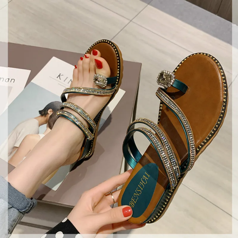 Women Shoes Summer New Fashion Toe Thick bottom Sandals Leisure Solid Outside Wedges Shallow  4cm High Heels Wear two Con cise