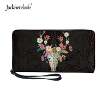 jackherelook beautiful elk print women wallet with handle pu leather card holders female coin purse long section money pocket