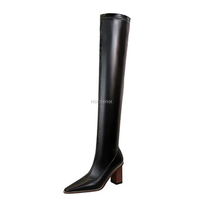 

2021New Artificial Leather Women Over The Knee Boots Wood Grain Sexy High Heels Autumn Woman Shoes Winter Women Boots Size 34-40