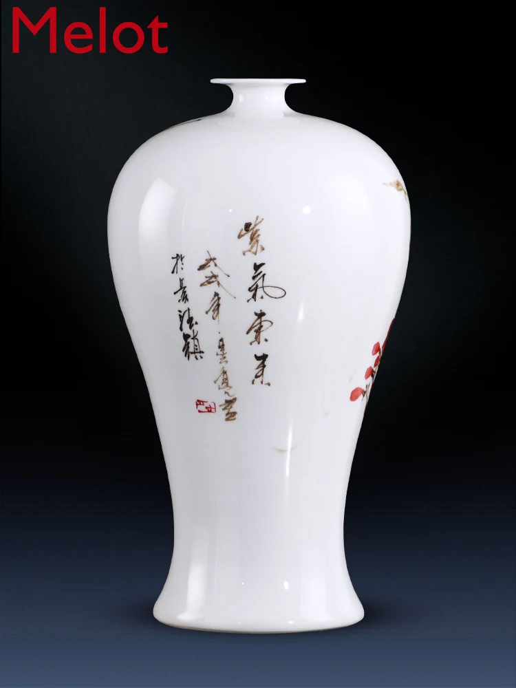 

Jingdezhen Pottery Vase Hand Painted Purple Donglai Plum Vase Flower Arrangement New Chinese Modern Living Room DecorationCrafts