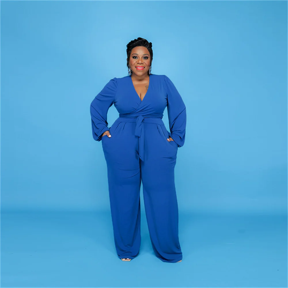 

RStylish Plus Size Women Clothing Long Sleeve V Neck Lace Up Crop Tops Wide Leg Pants Autumn Casual 2 Pieces Set