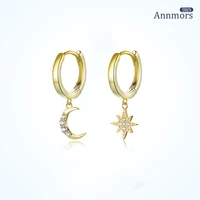 asymmetry sun moon stud earrings jewelry luxury for women hoop wedding xmas prevent allergy fashion gift golden piercing earring
