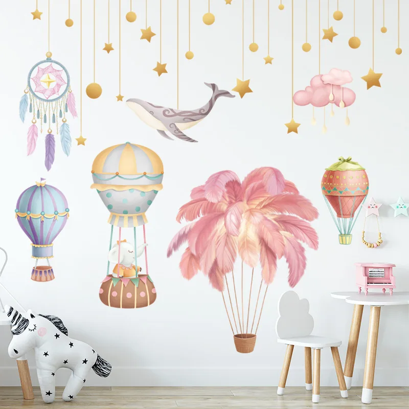 

New Nordic Feather Hot air balloon Wall Stickers for Living room Kids rooms Wall Decor Vinyl Dreamcatcher DIY Wall Decals