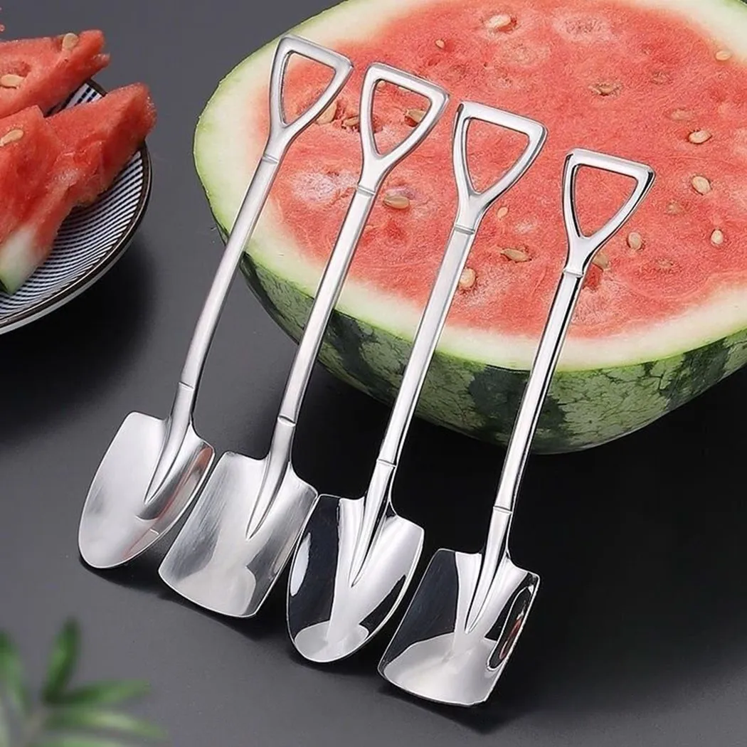 

4PCS Coffee Spoon Cutlery Set Stainless Steel Retro Iron Shovel Ice Cream Spoon Scoop Creative Spoon Tea-spoon Watermelon Spoons