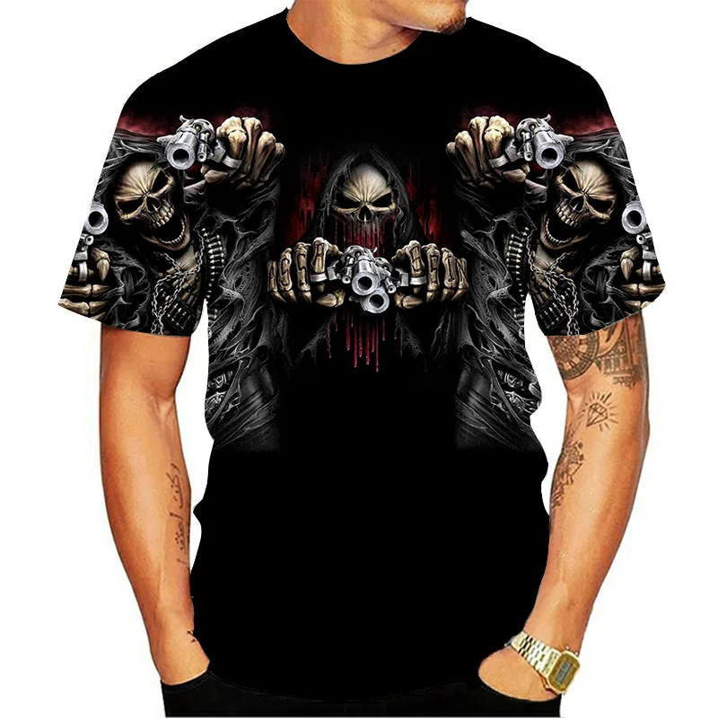 Летний стиль Новинка В стиле ретро С короткими рукавами death skull 3D Футболка с