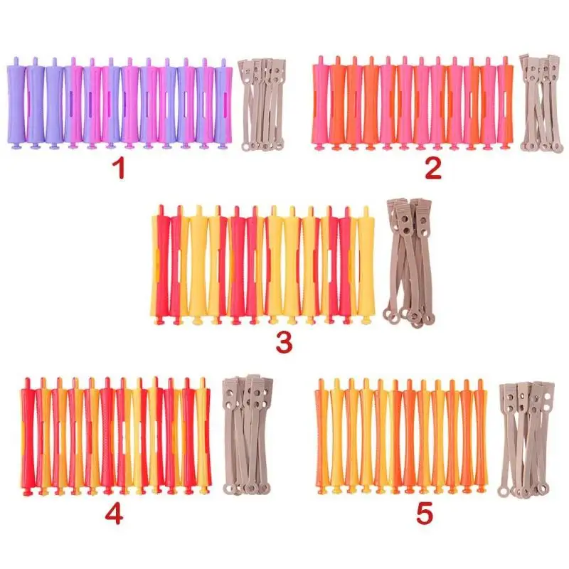 12Pcs/Set DIY Hairdressing Perm Rod Salon Hair Roller Rubber Band Clip Curler Maker Styling Tool Random Color | Красота и здоровье