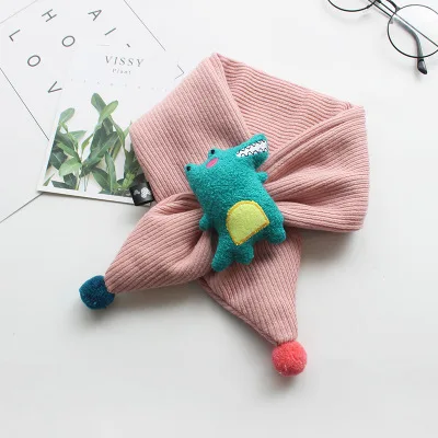 pink Корейский стиль, детский зимний шарф с рисунком крокодила, хлопковый шарф для малышей, для мальчиков и девочек, с воротником, детский теплый открытый набор для грифа, шарфы - Цвет: pink