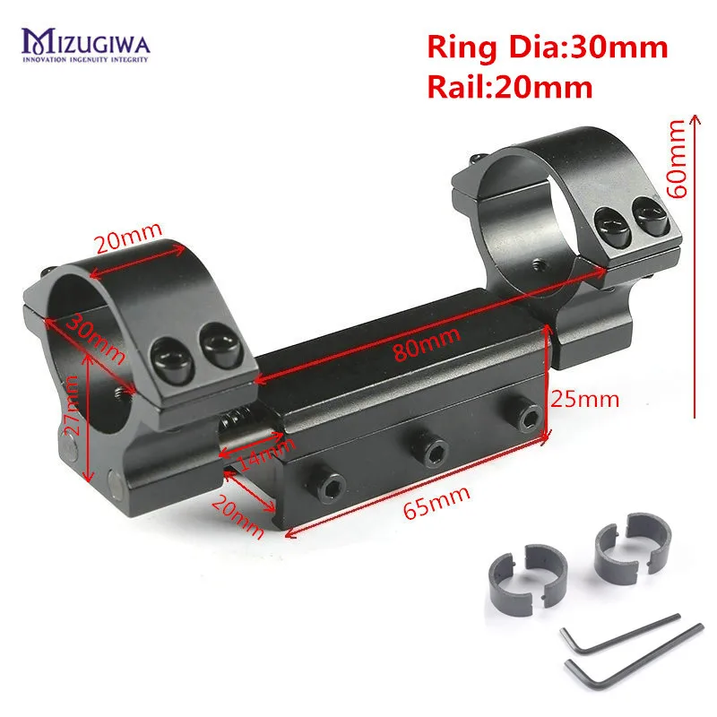 Rail 20mm Одна штука, крепление для винтовки Airgun 25,4 мм/30 мм, двойное кольцо с стоп-штифтом 11 мм, рейка с плоским верхом - Цвет: Rail 20mm