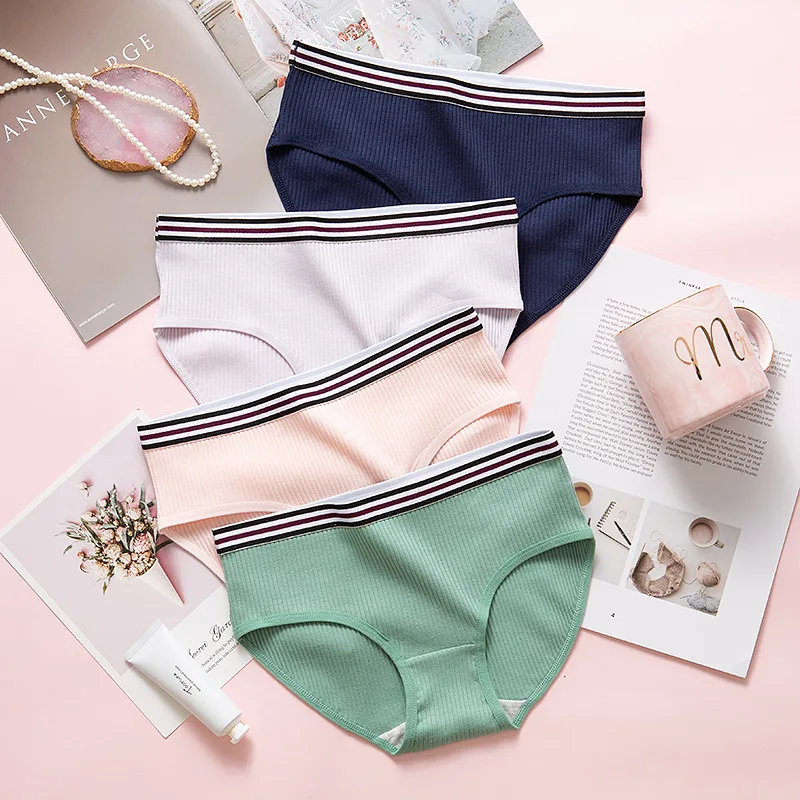 

Sporty Cotton Solid Women Underwear Female Striped Breathable Seamless Briefs Soft Sexy Sanitary Panties Lingerie Tanga