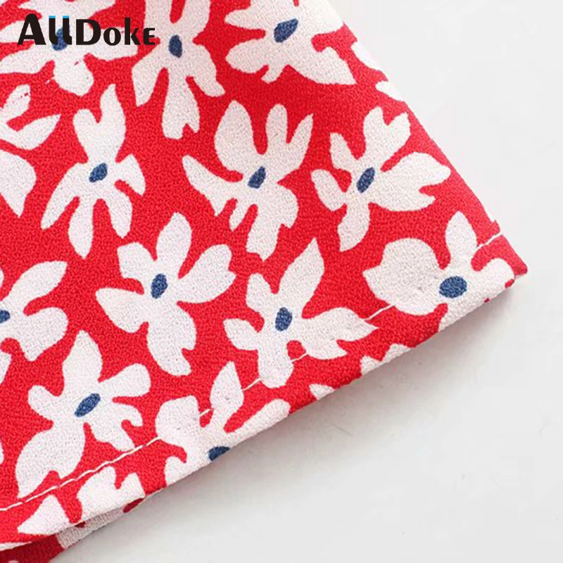 

ALLDOKE red floral print A line maxi long skirt women summer high waist boho style vintage ladies skirts mujer jupe femme