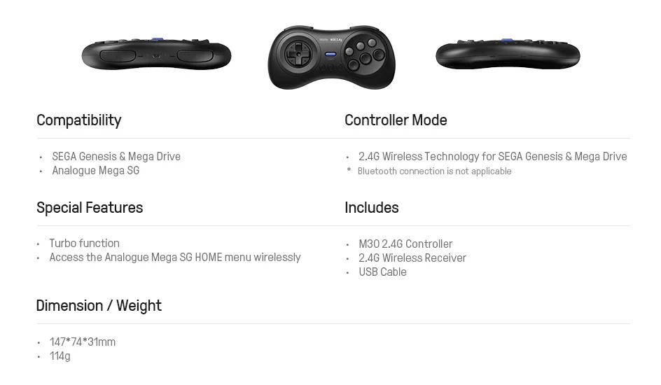8BitDo M30 2.4G Wireless Gamepad for the Original Sega Genesis and Sega Mega Drive - Sega Genesis