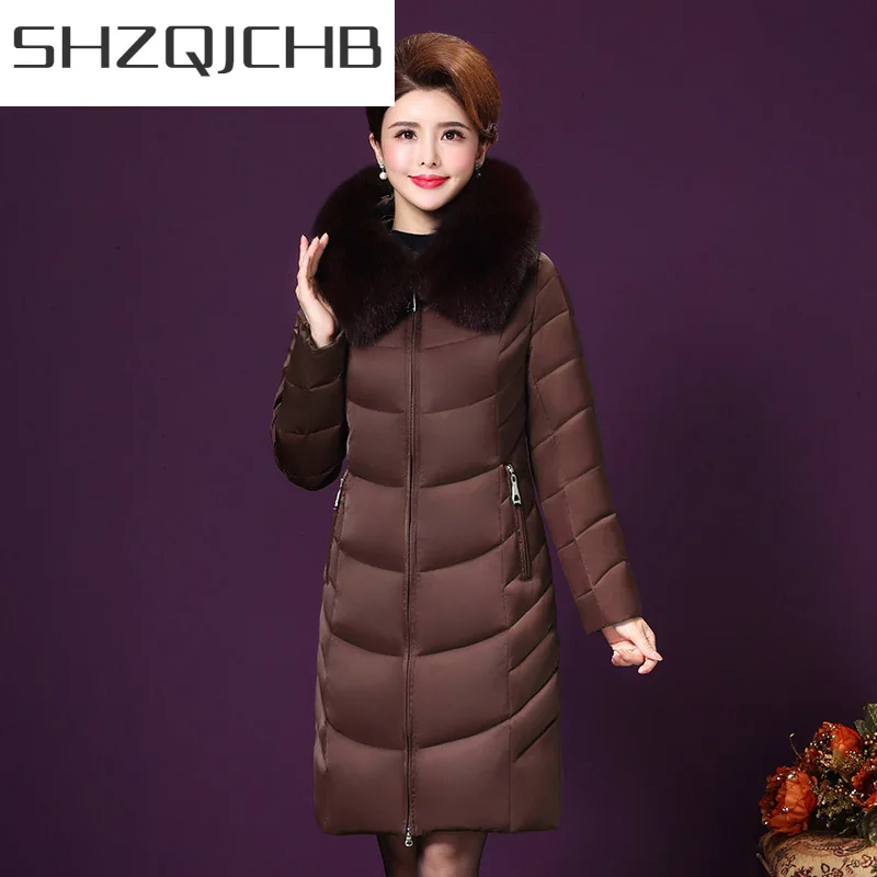 

SHZQ зимнее пальто, женская куртка на 90% утином пуху, женская одежда 2021, корейские толстые женские длинные куртки + капюшон из лисьего меха YS8712