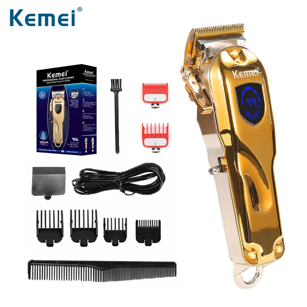 

Kemei Professional Trimmer Cordless Hair Cutter Mower Barber Clipper 4 Lever Blade Adjustment LCD Display Beard Trimmer KM-2010