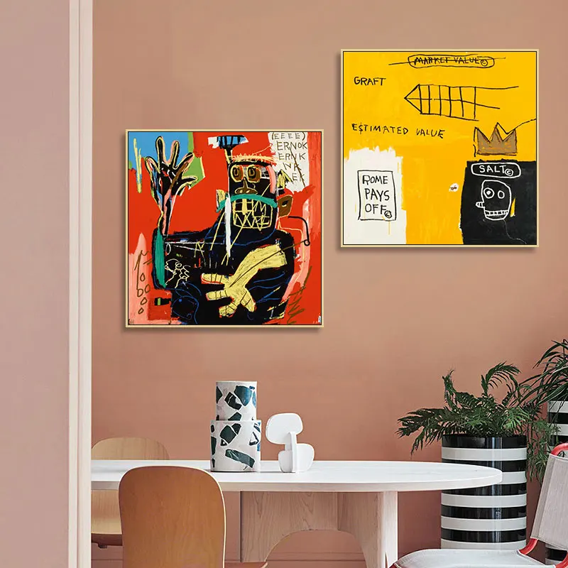 

Basquiat Abstract Canvas Painting Street Graffiti Art Pictures Modern Wall Art Poster and Print for Living Room Home Decor