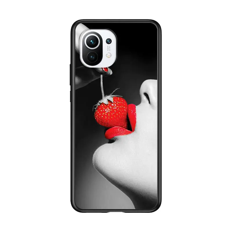 

Sexy Red Lips Kiss for Xiaomi Mi 11 10T Note 10 Ultra 5G 9 9T SE 8 A3 A2 A1 6X Pro Play F1 Lite 5G Black Phone Case