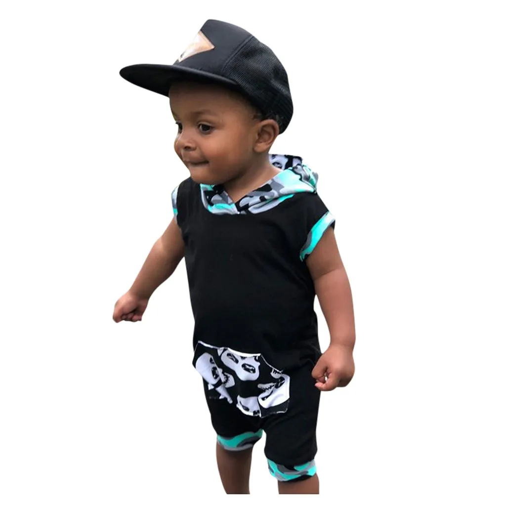 Детский камуфляжный комбинезон с капюшоном и принтом черепа|Песочники для