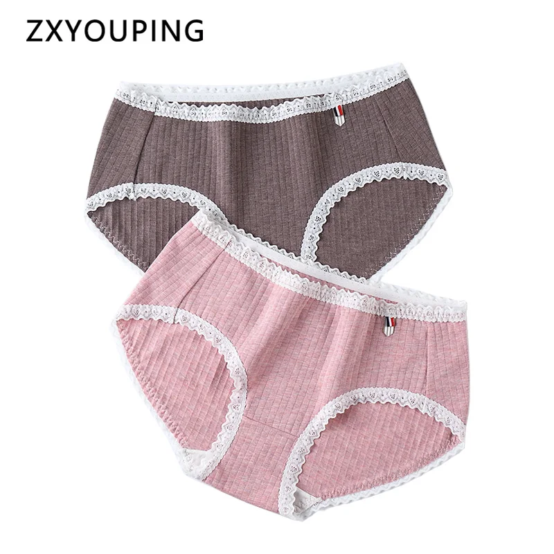 Женские хлопковые трусики бесшовные кружевные с краями из натурального шелка