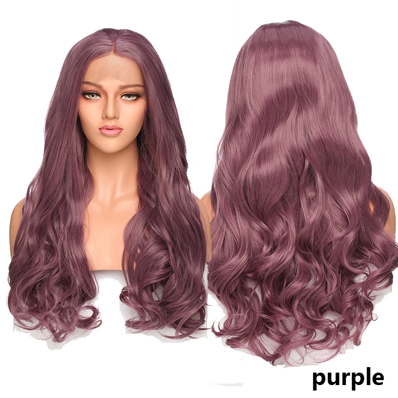 lovely purple SNOILITE, синтетические парики, парик на кружеве, длинные волнистые парики, Омбре, розовый, фиолетовый, серый, парик на шнурке, термостойкие парики для женщин, парик для косплея - Цвет: lovely purple