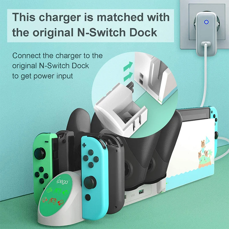 

Подставка для зарядной док-станции 6 в 1 для контроллеров Nintendo Switch Pro и джойстиков с 2 портами USB и 2 портами USB
