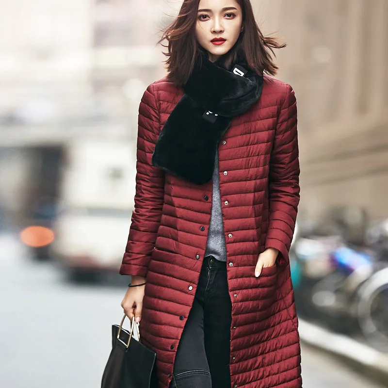 

Winter Women's Plus Long Thin Down Jacket Coat Female White Duck Down Korean Fashion Clothing Long Sleeve Coat