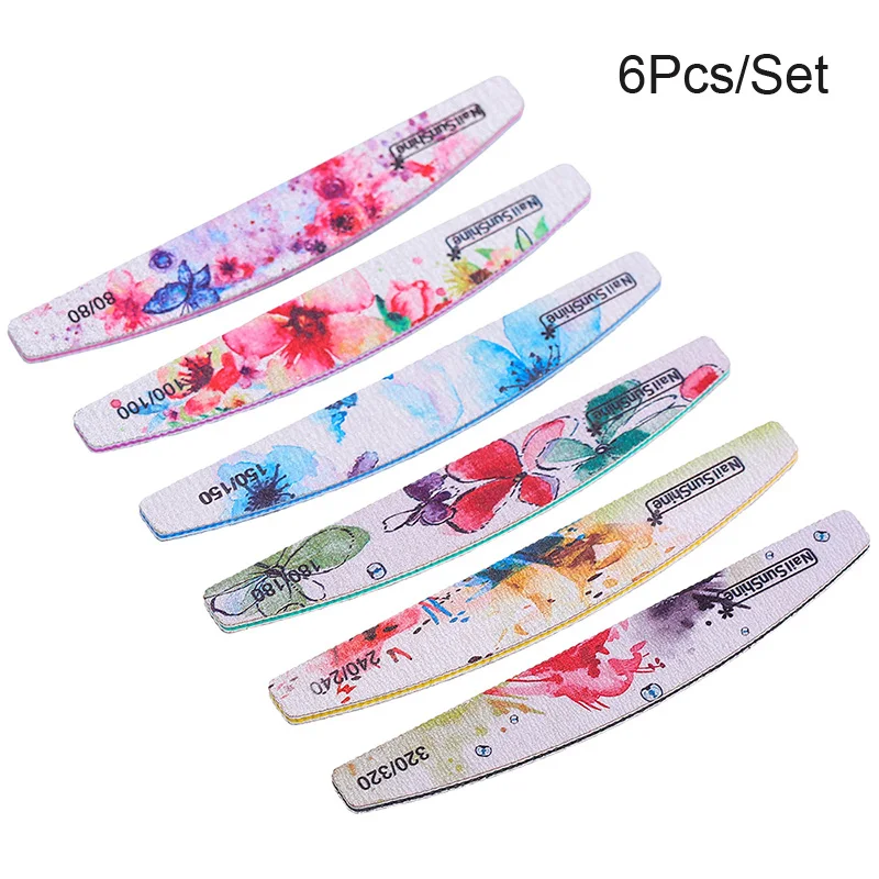1Set 6Pcs 6 шт пилочки с цветочным принтом блок полировщик для педикюра и маникюра гель полировщик 80/100/150/180/240/320 файлы для ногтей Nail Art Инструмент - Цвет: 1Set 6Pcs