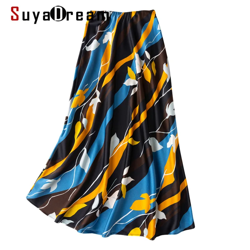Юбка SuyaDream Женская атласная Длинная Элегантная офисная юбка с принтом из 100% шелка
