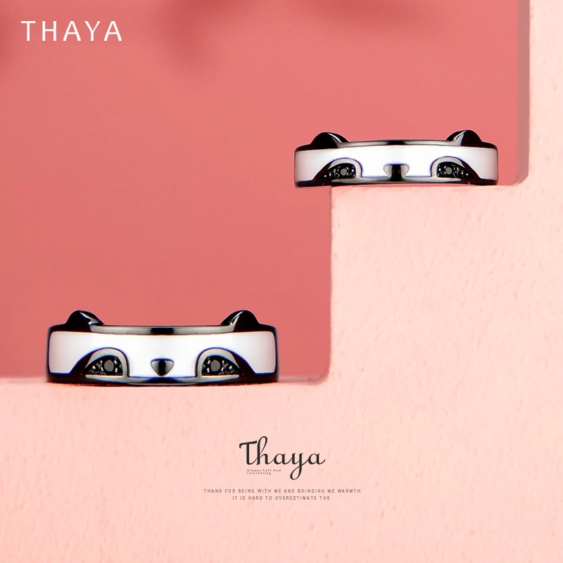 Thaya оригинальный дизайн серебро 925 кольцо с пандой кольца белый черный циркон