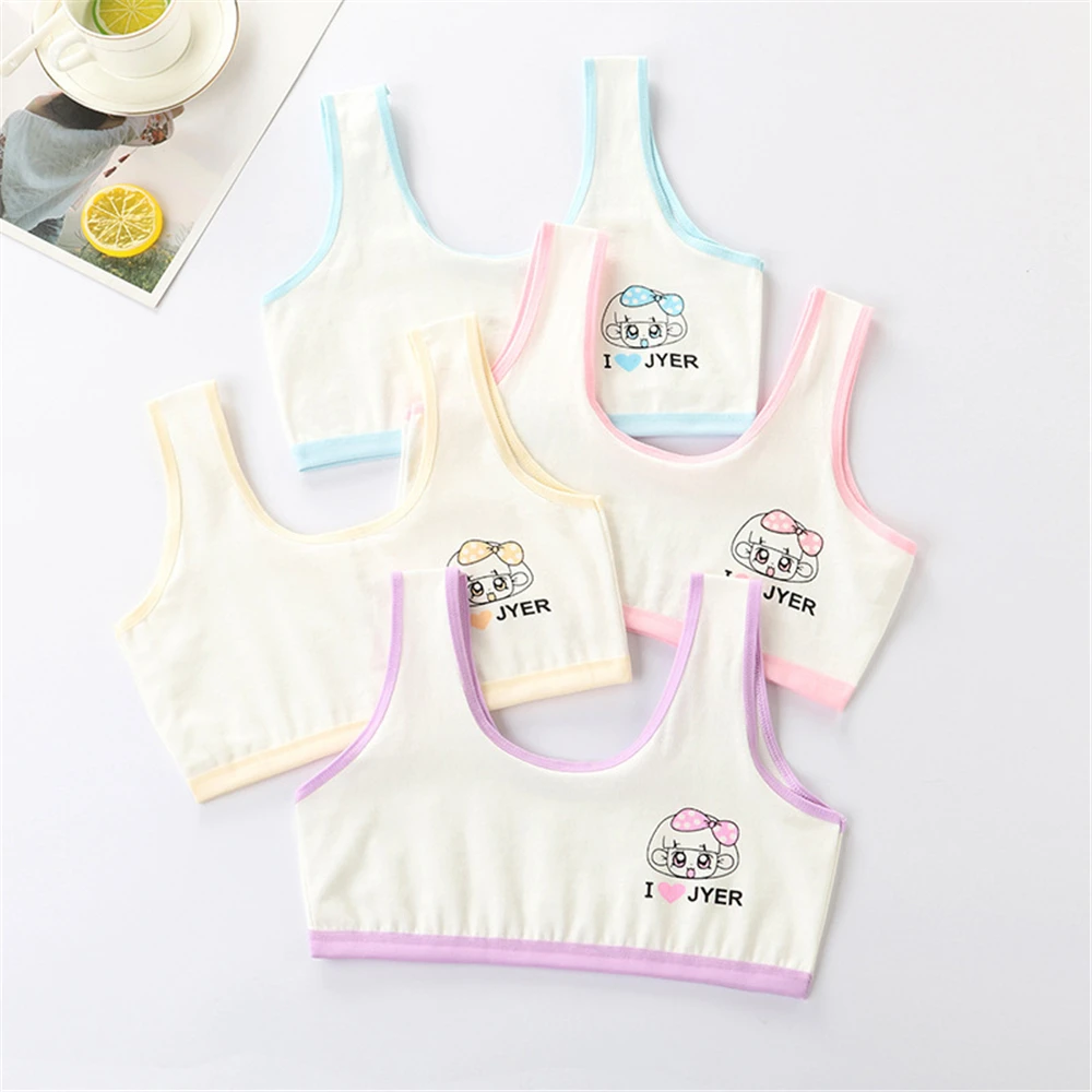 

2 Pcs Soft Cotton Children Girls Underwear Kids Girl Cartoon Printed Vest Bra Tank Top Crop Tops for Girl 9-16Years