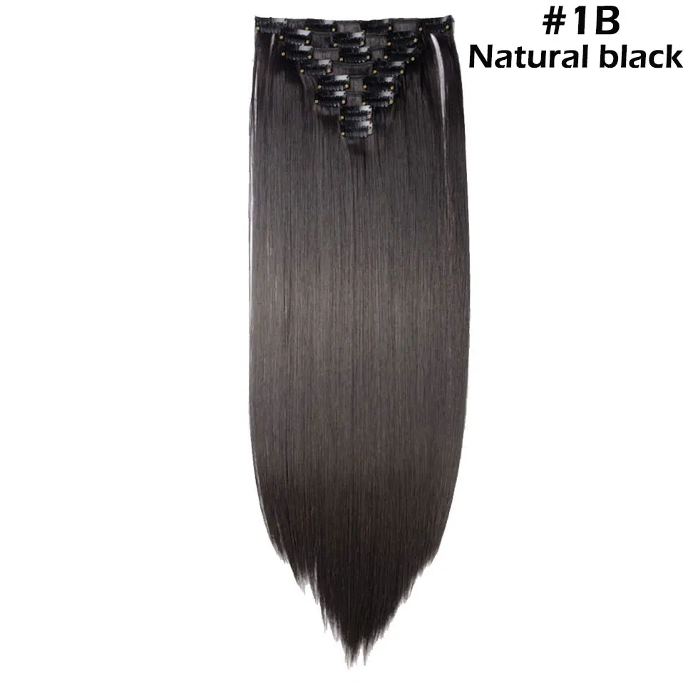 natural black S-noilite 8 шт./компл. 24 дюйма длинные модное прямое 17 видов цветов Синтетические накладки для волос на чёрный; коричневый цвет красного вина Рыжий набор для самостоятельного использования для женщин - Цвет: natural black