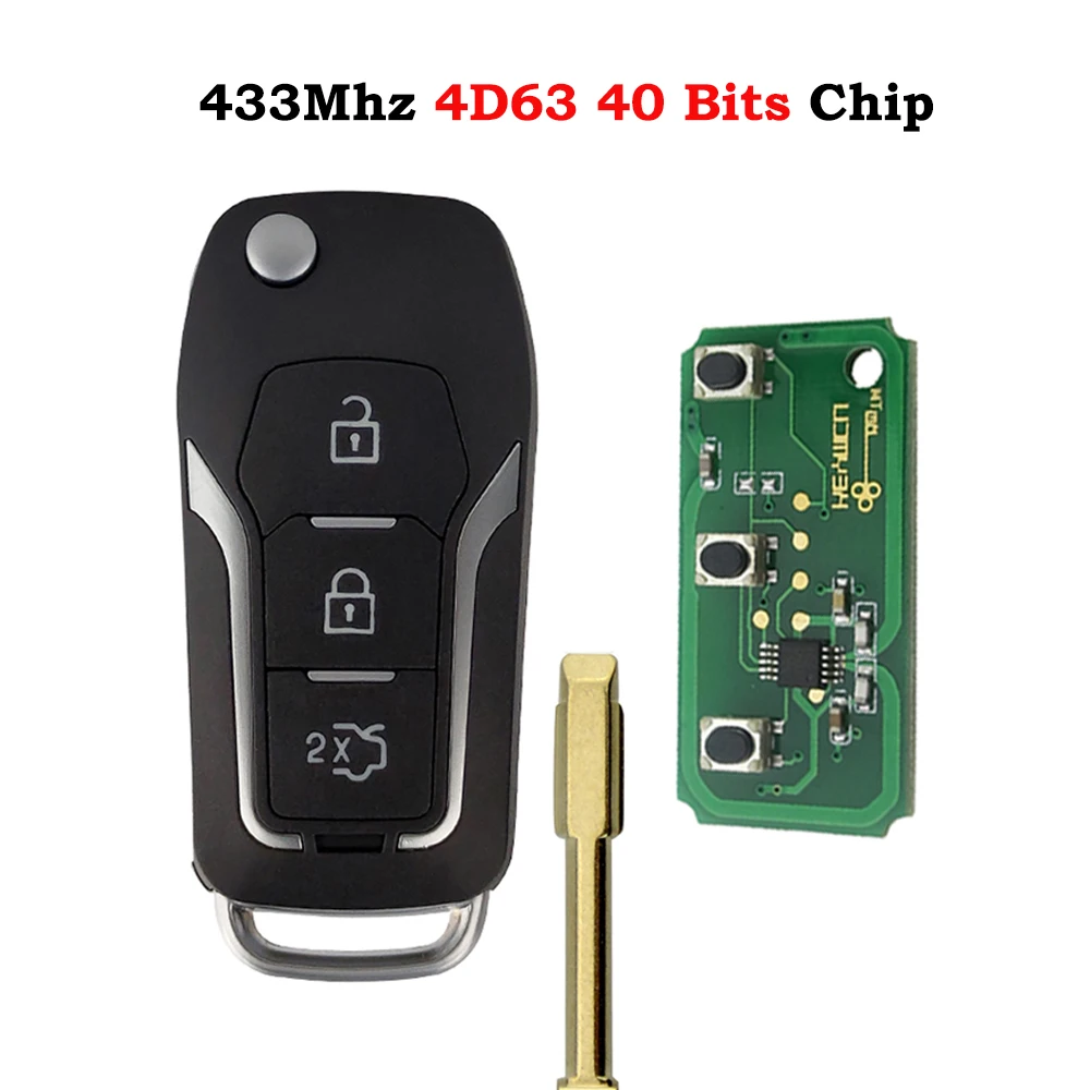 4D63 40 Bits OkeyTech откидной складной 3 кнопки модифицированный 433 Мгц дистанционный ключ FO21 лезвие 4D63/4D60 чип для Ford Mondeo Mk4 Mk7 Fiesta Focus Ranger - Цвет: 4D63 40 Bits