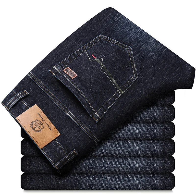 

Winter Men's Jeans 2020 New Warm Slim Fit Business Fashion Thicken Denim Trousers Black Gray Jeans Men