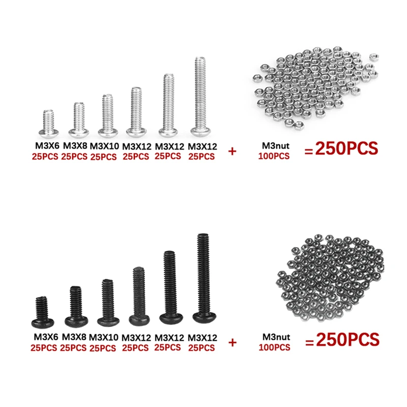 

Набор винтов M3 с полукруглой головкой и шестигранной головкой, 250 шт.