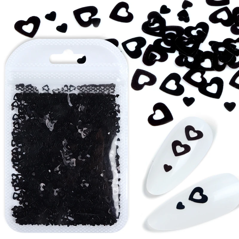 1 пакет 3D Блеск для ногтей черное сердце любовь золотой полый слайдер