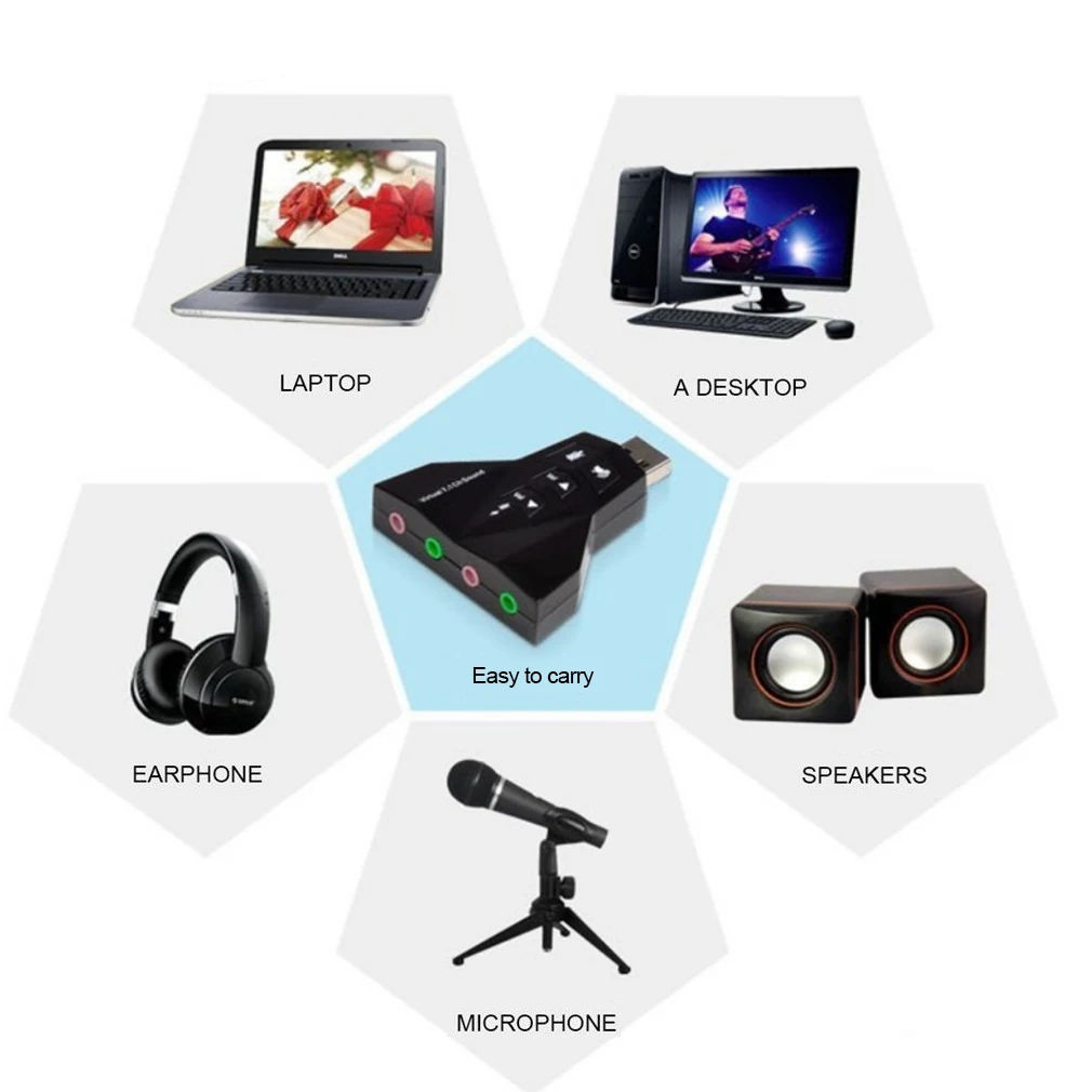 Адаптер звуковой карты виртуальной 7 1 канала для ноутбука ПК микрофона