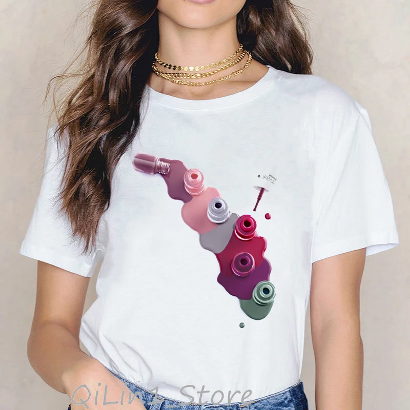 Vogue Rainbow nail polish print tee shirt femme vintage t shirt women clothes summer top female harajuku aesthetic tshirt