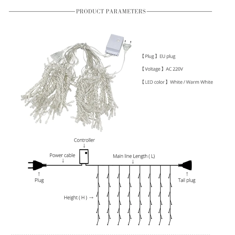

Curtain Light String, 8 Modes Of LED Light Remote Control, Used for Bedroom Background Outdoor Wall, EU Plug