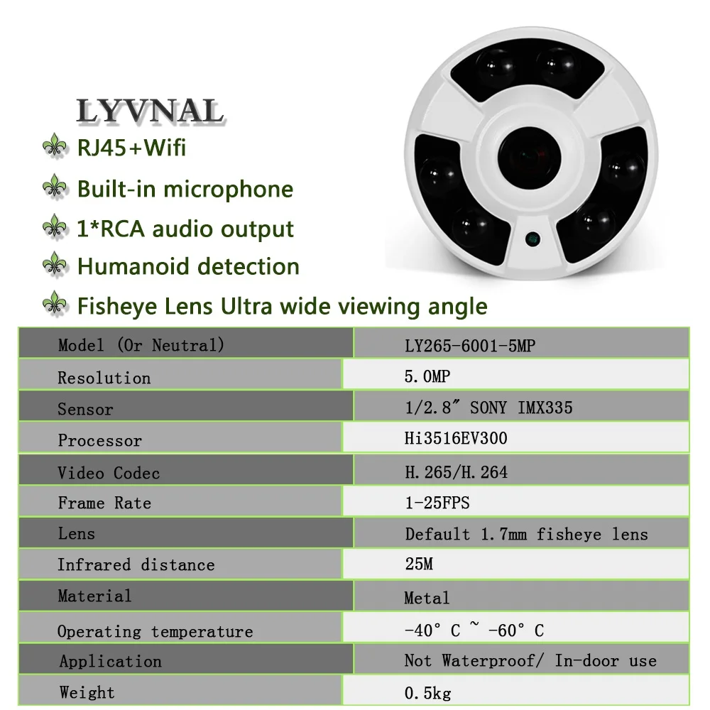 Комплект беспроводной камеры наблюдения LYVNAL 5 МП 8 каналов объектив рыбий глаз Wi Fi