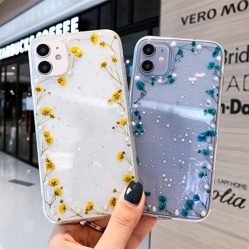 

Epoxy Dried Flowers Case For IPhone 11 Pro Max Cases Anti-Fall For IPhone 12 Pro Max 7 8 Plus SE 2020 X XR XS Max 12 Mini Covers