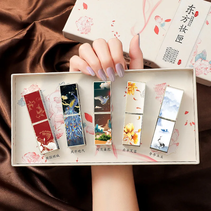 

Набор губной помады в китайском стиле, увлажняющий и увлажняющий набор в подарочной коробке, матовая помада, глазурь для макияжа, День свято...