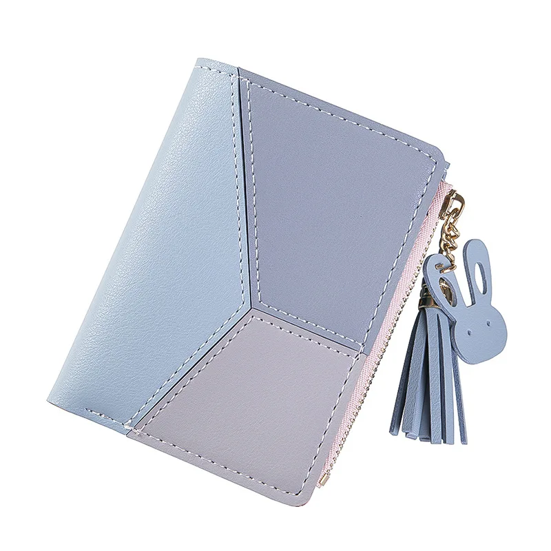 

Girls PU Leather Short Wallets Women Patchwork Coin Purses Clutch Students' Card Holder Tassel