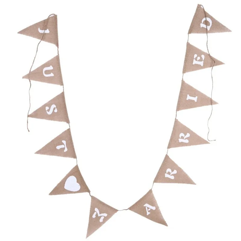 3 м ручной работы Винтаж Мешковина овсянка Вымпел только что замужние письмо