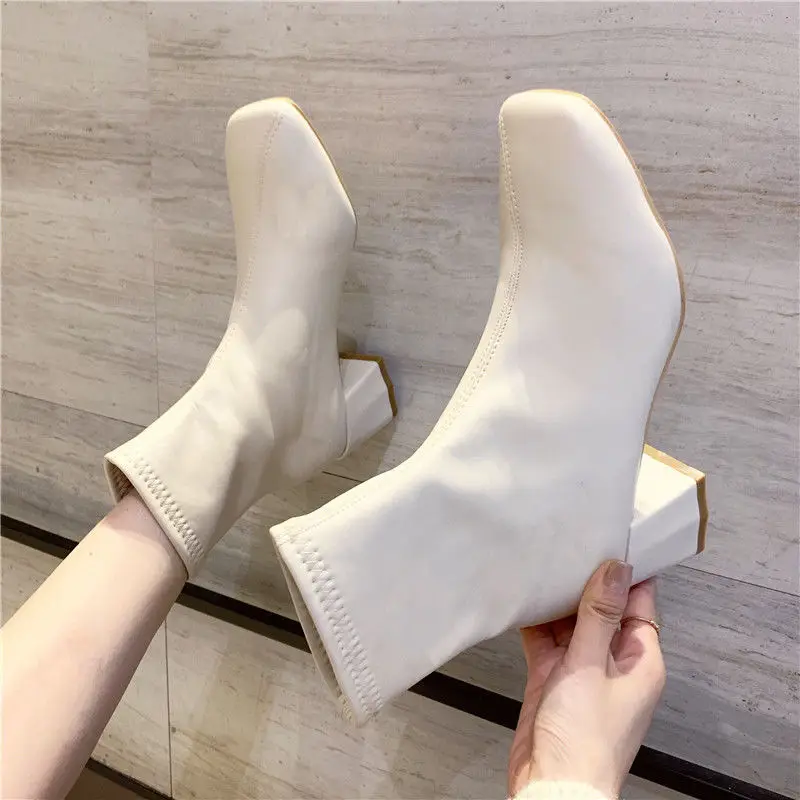 

Женские ботинки-носки из эластичной ткани, ботильоны, женская обувь из искусственной кожи на высоком каблуке, женские ботинки челси, привле...