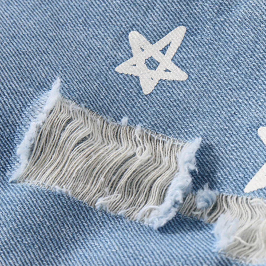 Джинсы для маленьких девочек с рисунком звезды Весенне осенние рваные джинсы